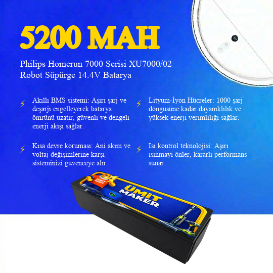 Philips Homerun 7000 Serisi XU7000/02 Robot Süpürge 5200 mAh Batarya