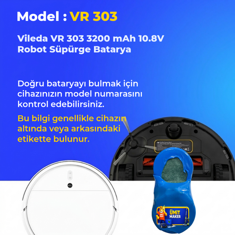 Vileda VR 303 3200 mAh 10.8V Robot Süpürge Batarya