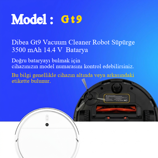 Dibea Gt9 Vacuum Cleaner Robot Süpürge 3500 mAh 14.4 V  Batarya – Orjinal Uyumlu Uzun Ömürlü, Yüksek Performans Pil