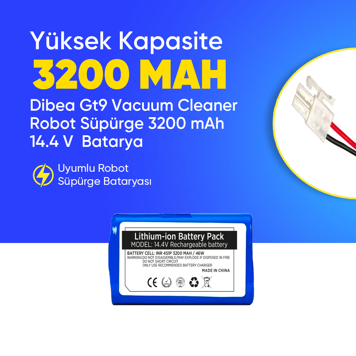 Dibea Gt9 Vacuum Cleaner Robot Süpürge 3200 mAh 14.4 V  Batarya – Orjinal Uyumlu Uzun Ömürlü, Yüksek Performans Pil