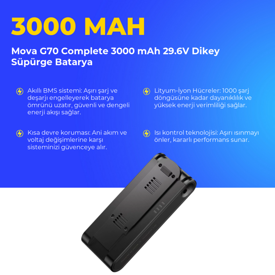 Mova G70 Complete 3000 mAh 29.6V Dikey Süpürge Batarya