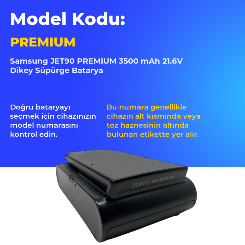 Samsung JET90 PREMIUM 3500 mAh 21.6V Dikey Süpürge Batarya