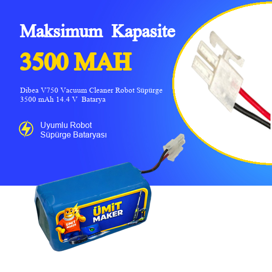 Dibea V750 Vacuum Cleaner Robot Süpürge 3500 mAh 14.4 V  Batarya – Orjinal Uyumlu Uzun Ömürlü, Yüksek Performans Pil