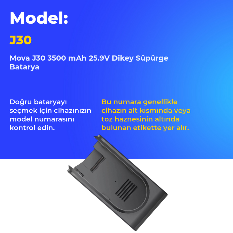 Mova J30 3500 mAh 25.9V Dikey Süpürge Batarya