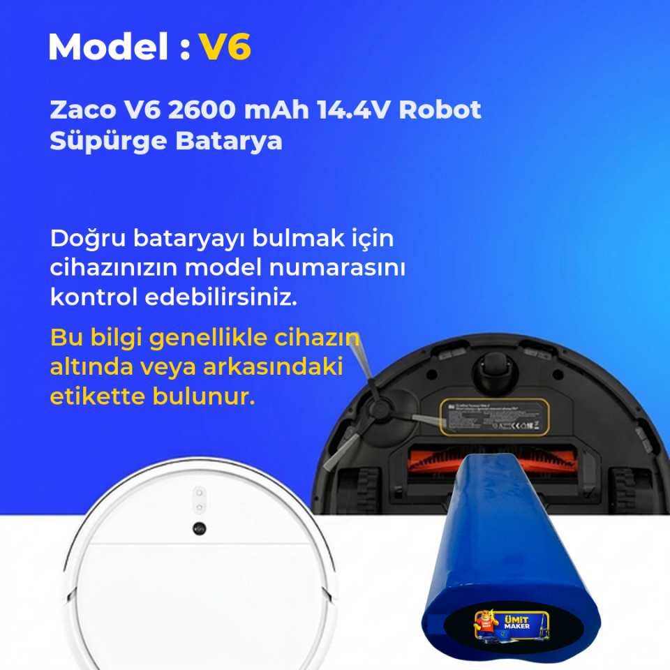 Zaco V6 2600 mAh 14.4V Robot Süpürge Batarya