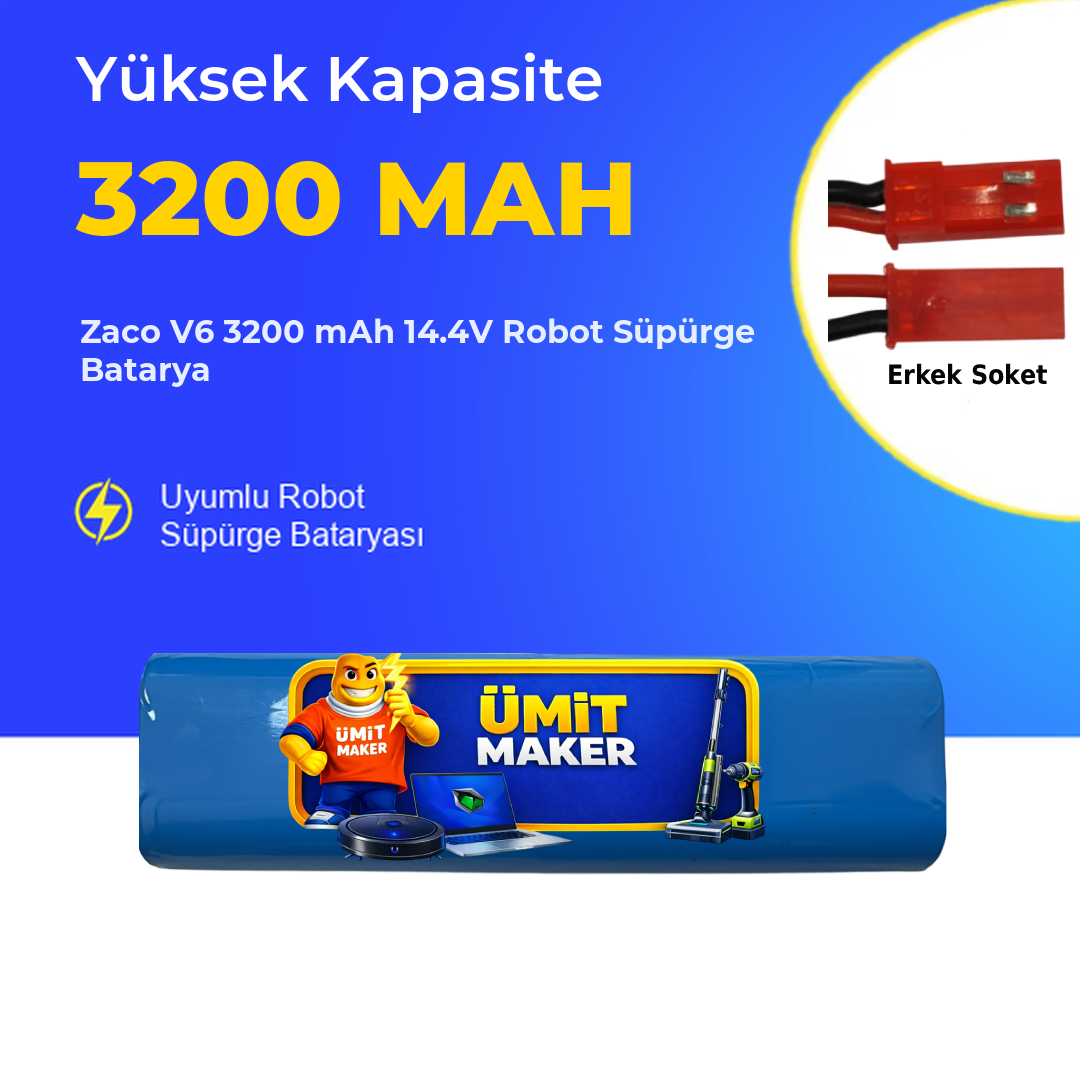 Zaco V6 3200 mAh 14.4V Robot Süpürge Batarya