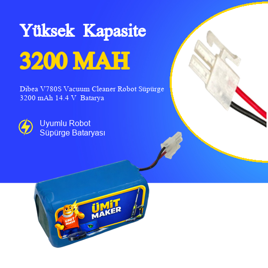 Dibea V780S Vacuum Cleaner Robot Süpürge 3200 mAh 14.4 V  Batarya – Orjinal Uyumlu Uzun Ömürlü, Yüksek Performans Pil