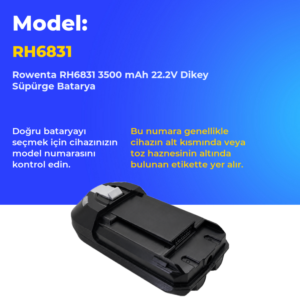 Rowenta RH6831 3500 mAh 22.2V Dikey Süpürge Batarya