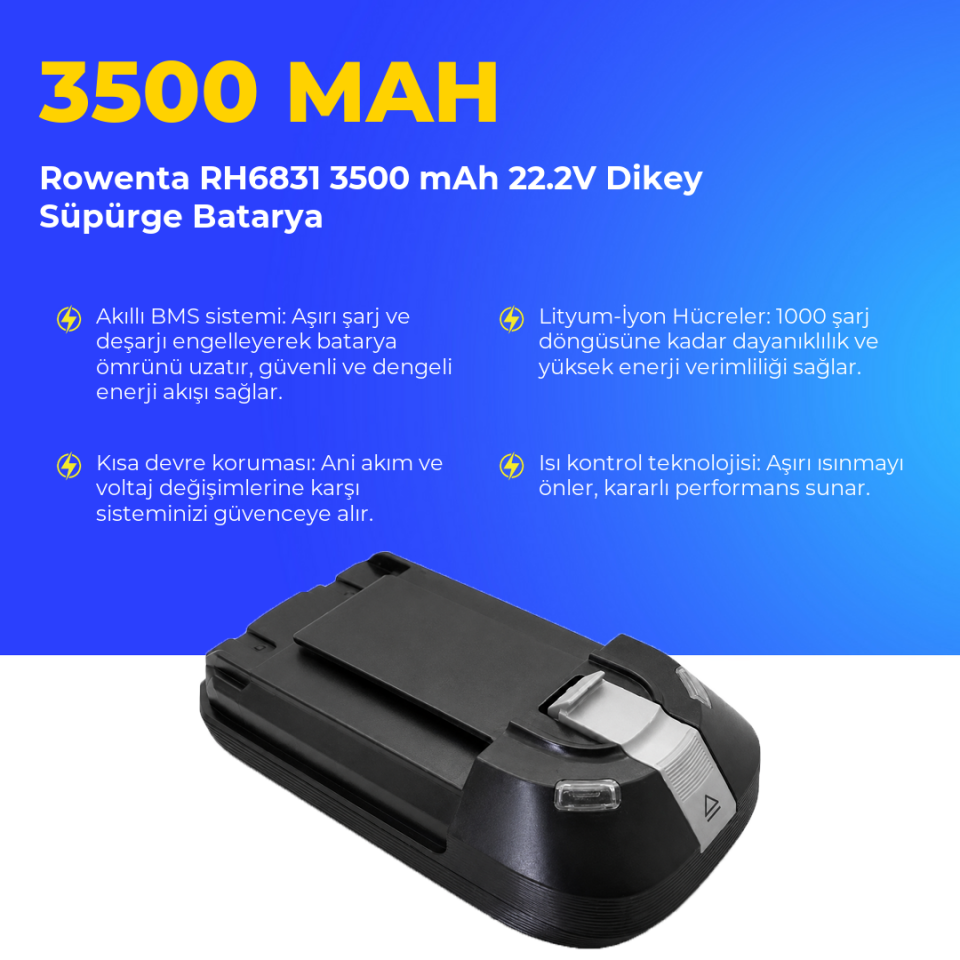 Rowenta RH6831 3500 mAh 22.2V Dikey Süpürge Batarya