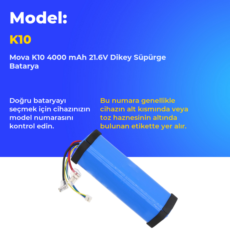 Mova K10 4000 mAh 21.6V Dikey Süpürge Batarya