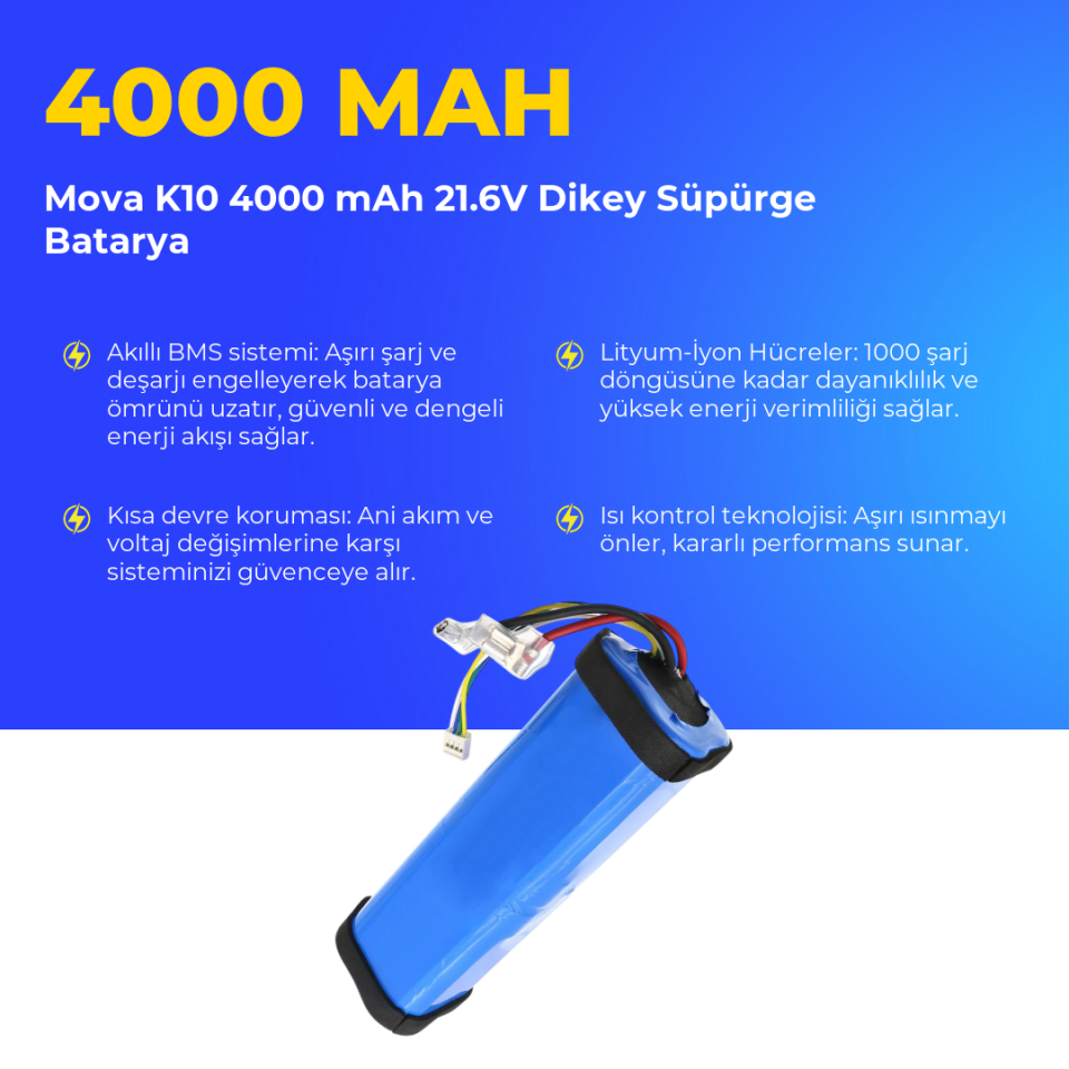 Mova K10 4000 mAh 21.6V Dikey Süpürge Batarya