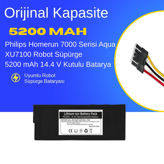 Philips Homerun 7000 Serisi Aqua XU7100 Robot Süpürge 5200 mAh 14.4 V Kutulu Batarya – Orjinal Uyumlu Uzun Ömürlü, Yüksek Performans Pil