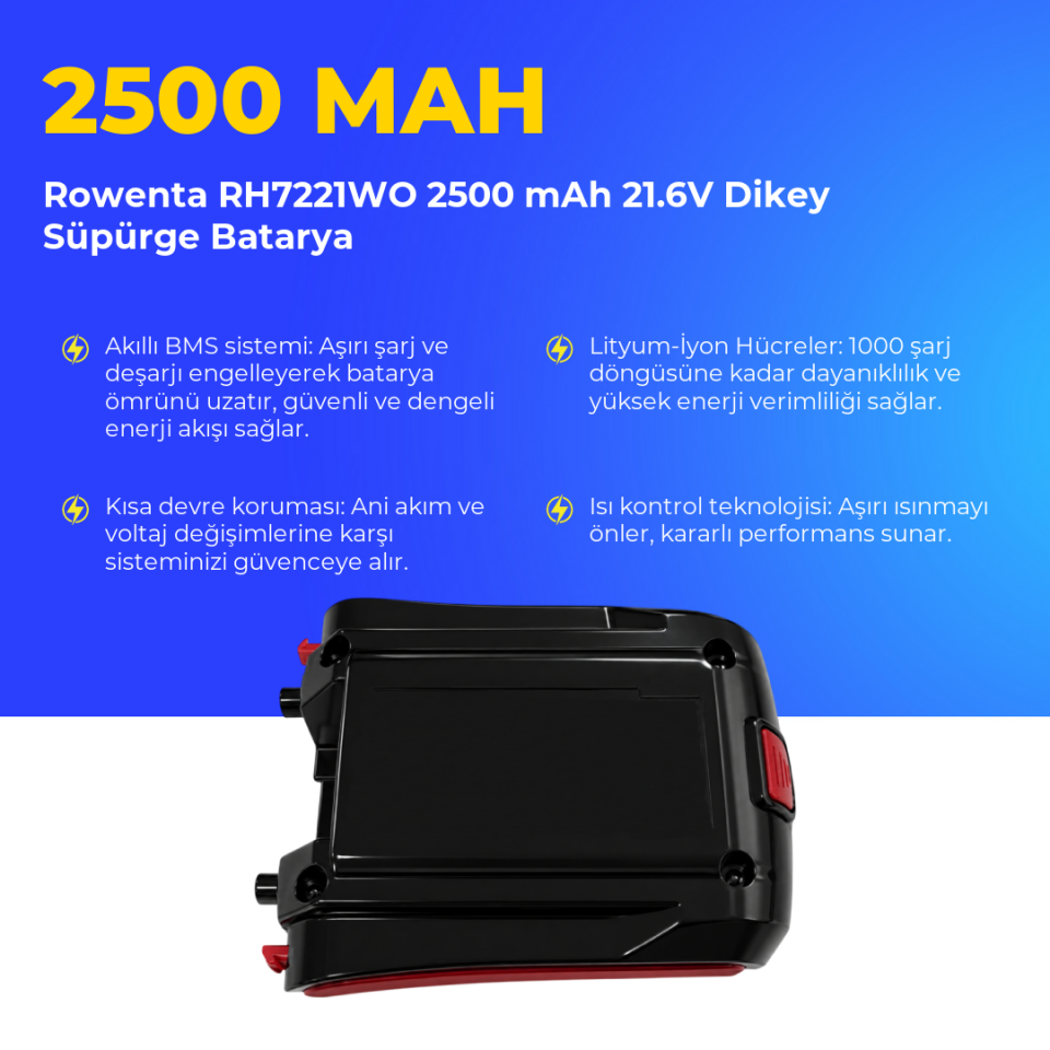 Rowenta RH7221WO 2500 mAh 21.6V Dikey Süpürge Batarya