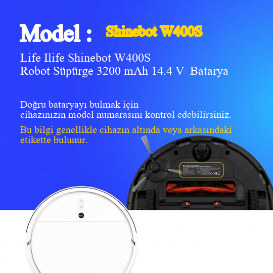 Life Ilife Shinebot W400S Robot Süpürge 3200 mAh 14.4 V  Batarya – Orjinal Uyumlu Uzun Ömürlü, Yüksek Performans Pil