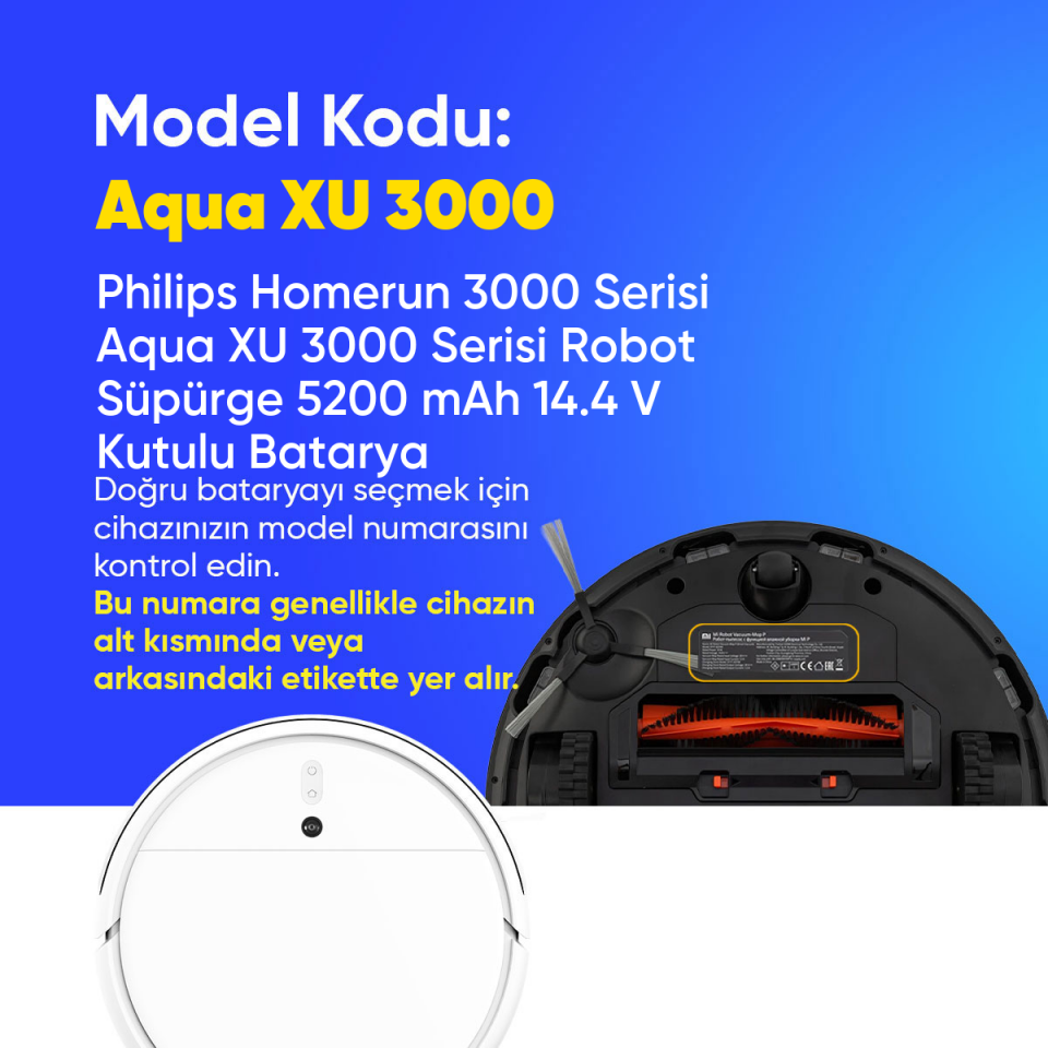Philips Homerun 3000 Serisi Aqua XU 3000 Serisi Robot Süpürge 5200 mAh 14.4 V Kutulu Batarya – Orjinal Uyumlu Uzun Ömürlü, Yüksek Performans Pil