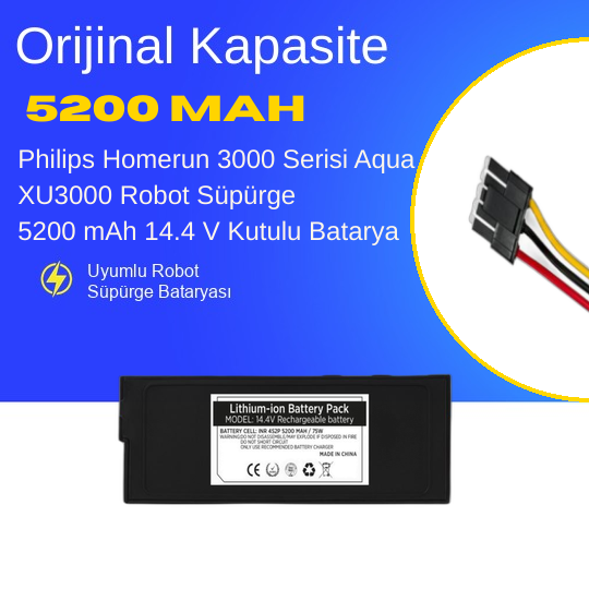 Philips Homerun 3000 Serisi Aqua XU 3000 Serisi Robot Süpürge 5200 mAh 14.4 V Kutulu Batarya – Orjinal Uyumlu Uzun Ömürlü, Yüksek Performans Pil