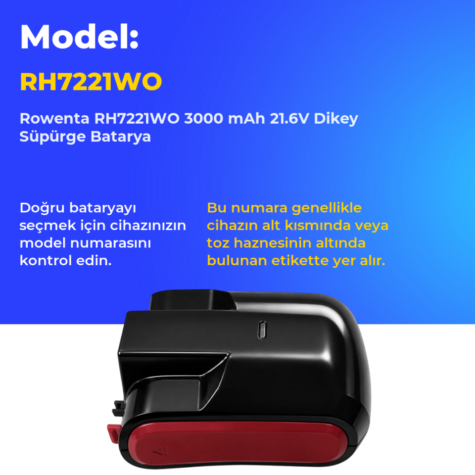Rowenta RH7221WO 3000 mAh 21.6V Dikey Süpürge Batarya