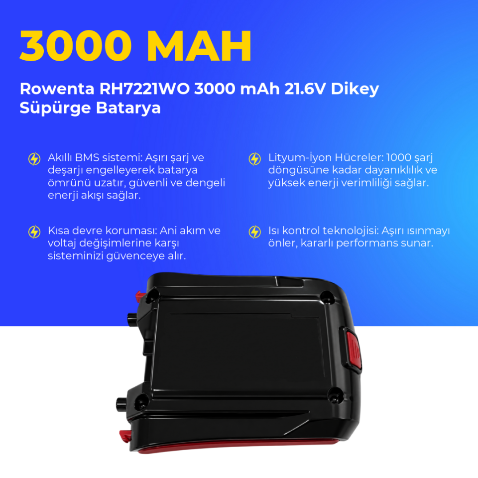 Rowenta RH7221WO 3000 mAh 21.6V Dikey Süpürge Batarya