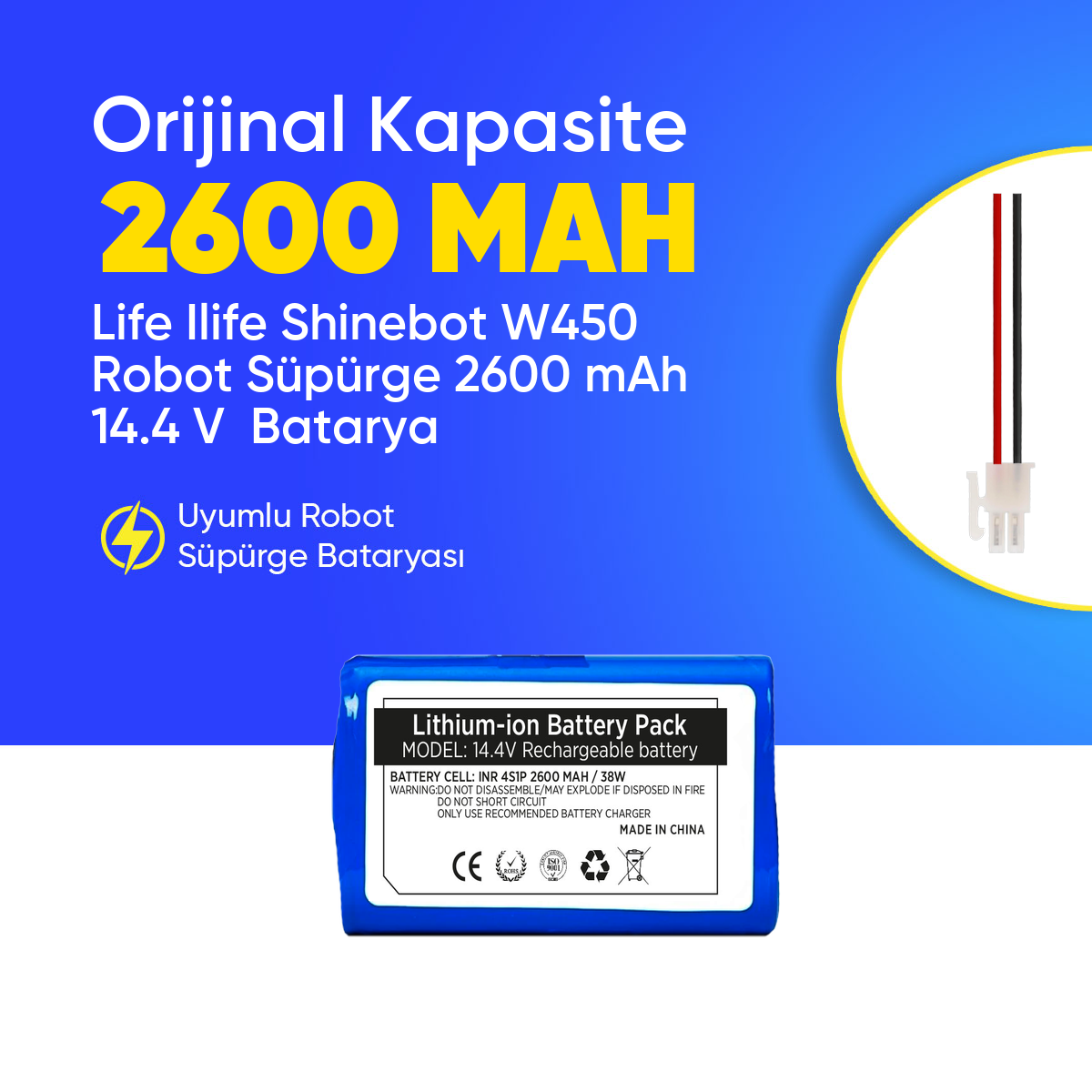 Life Ilife Shinebot W450 Robot Süpürge 2600 mAh 14.4 V  Batarya – Orjinal Uyumlu Uzun Ömürlü, Yüksek Performans Pil