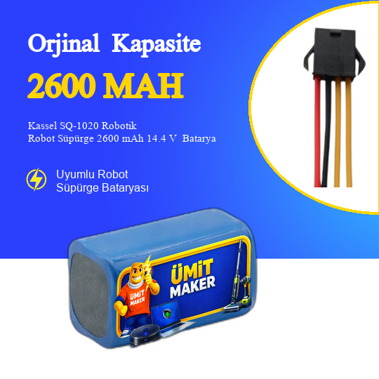Kassel SQ-1020 Robotik Robot Süpürge 2600 mAh 14.4 V  Batarya – Orjinal Uyumlu Uzun Ömürlü, Yüksek Performans Pil