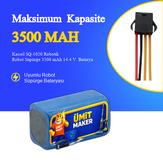 Kassel SQ-1020 Robotik Robot Süpürge 3500 mAh 14.4 V  Batarya – Orjinal Uyumlu Uzun Ömürlü, Yüksek Performans Pil