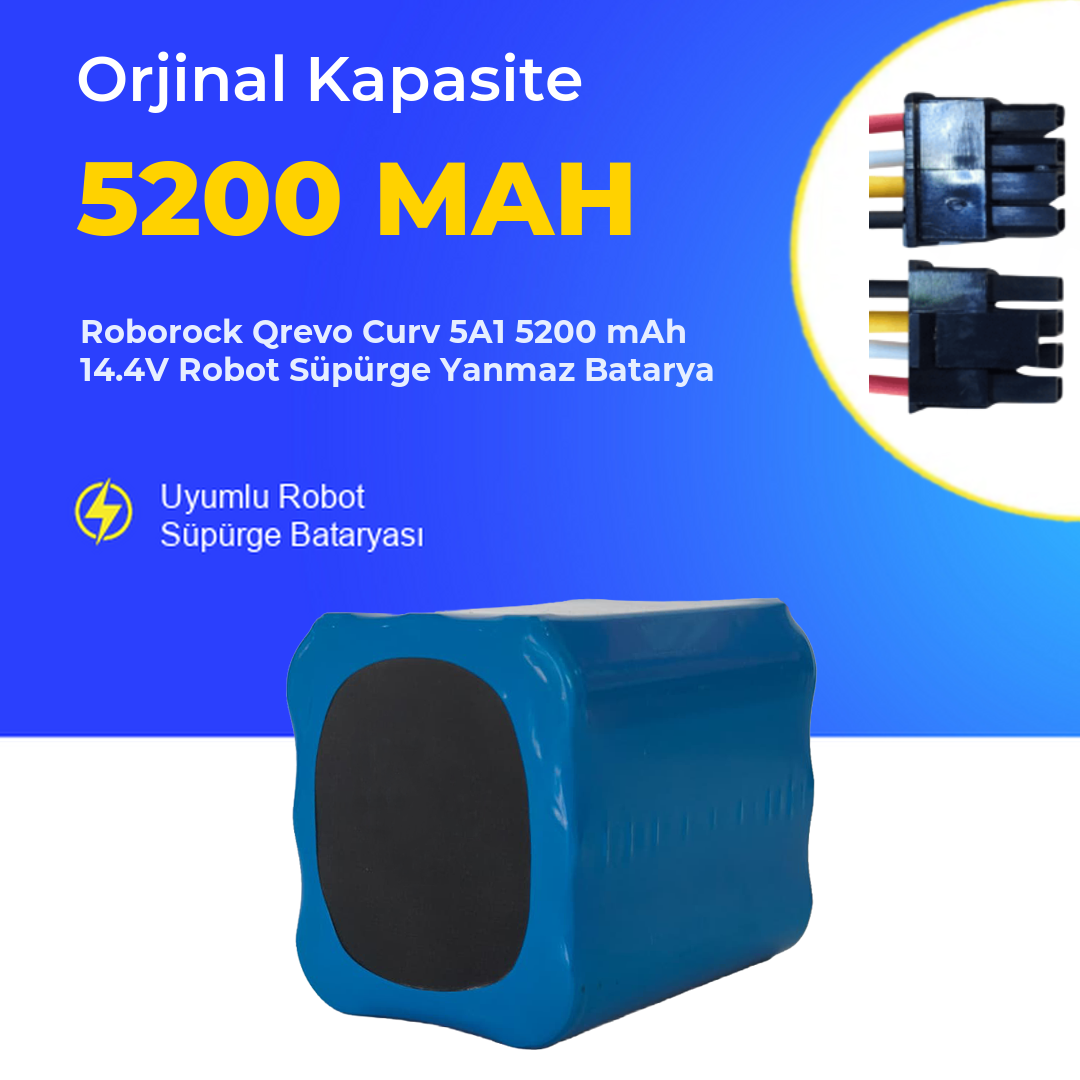 Roborock Qrevo Curv 5A1 5200 mAh 14.4V Robot Süpürge Yanmaz Batarya