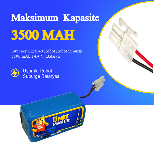 Sweeper CEN540 Robot Robot Süpürge 3500 mAh 14.4 V  Batarya – Orjinal Uyumlu Uzun Ömürlü, Yüksek Performans Pil