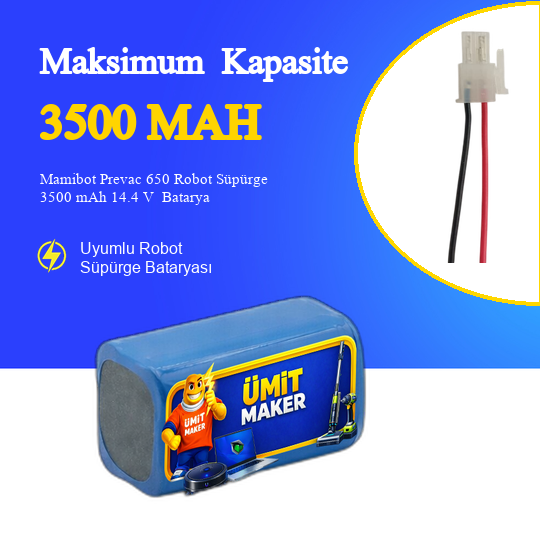 Mamibot Prevac 650 Robot Süpürge 3500 mAh 14.4 V  Batarya – Orjinal Uyumlu Uzun Ömürlü, Yüksek Performans Pil