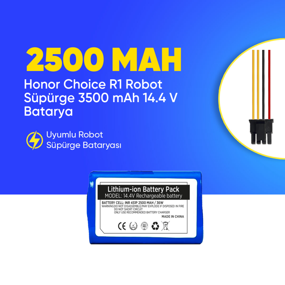 Honor Choice R1 Robot Süpürge 3500 mAh 14.4 V  Batarya – Orjinal Uyumlu Uzun Ömürlü, Yüksek Performans Pil
