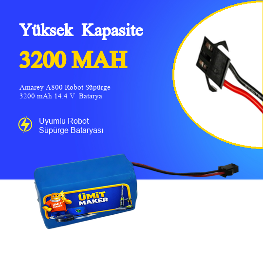 Amarey A800 Robot Süpürge 3200 mAh 14.4 V  Batarya – Orjinal Uyumlu Uzun Ömürlü, Yüksek Performans Pil