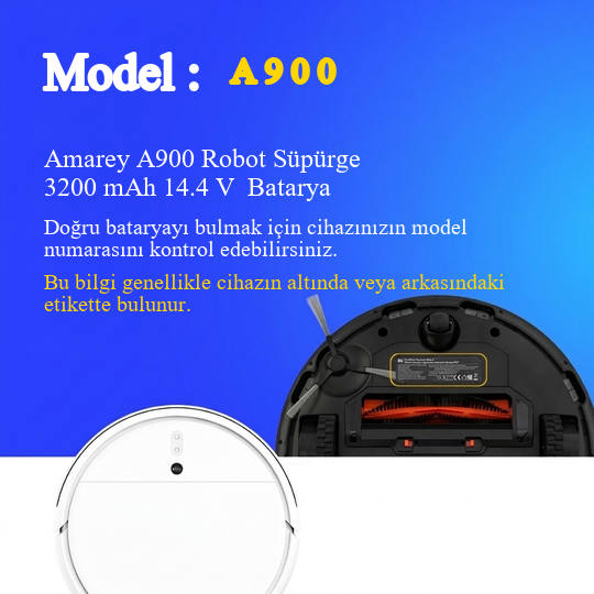 Amarey A900 Robot Süpürge 3200 mAh 14.4 V  Batarya – Orjinal Uyumlu Uzun Ömürlü, Yüksek Performans Pil