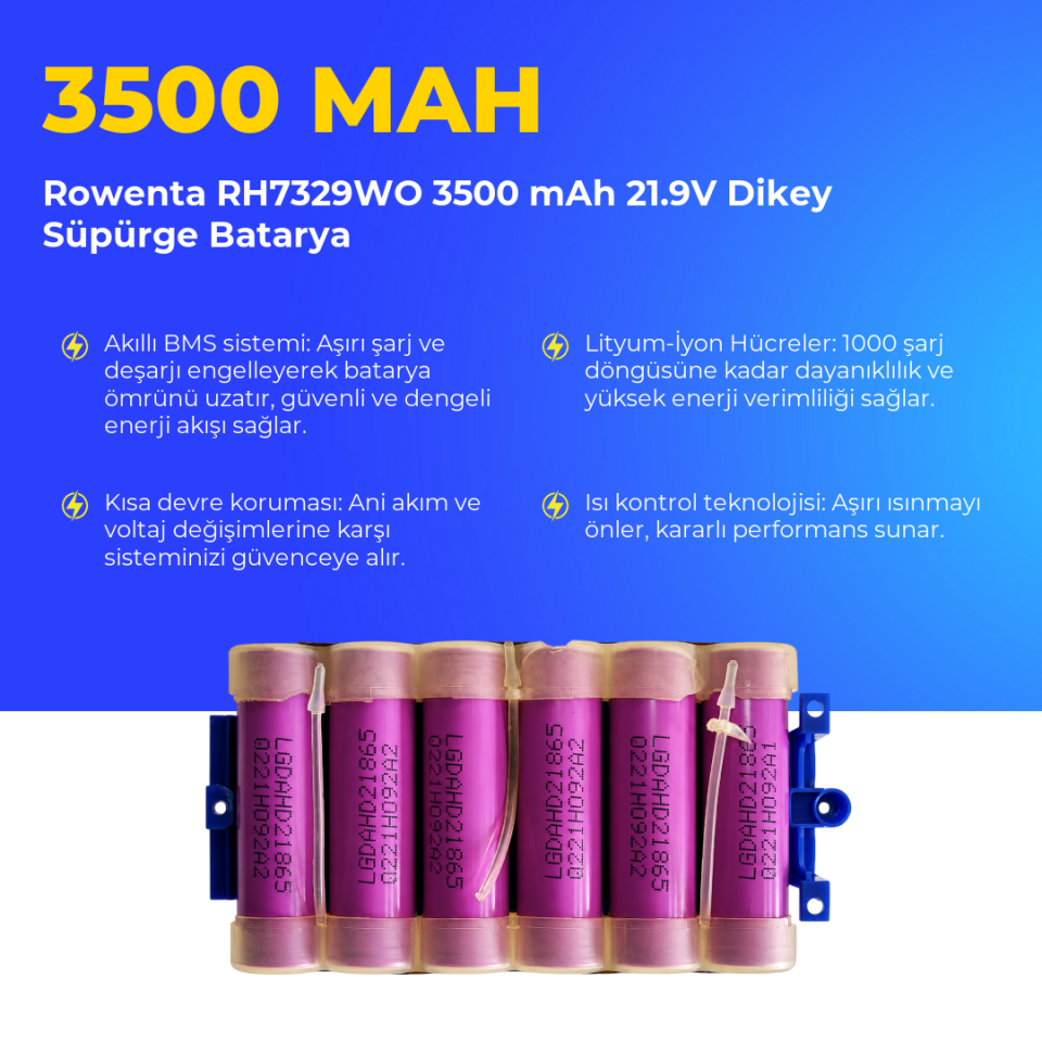 Rowenta RH7329WO 3500 mAh 21.9V Dikey Süpürge Batarya