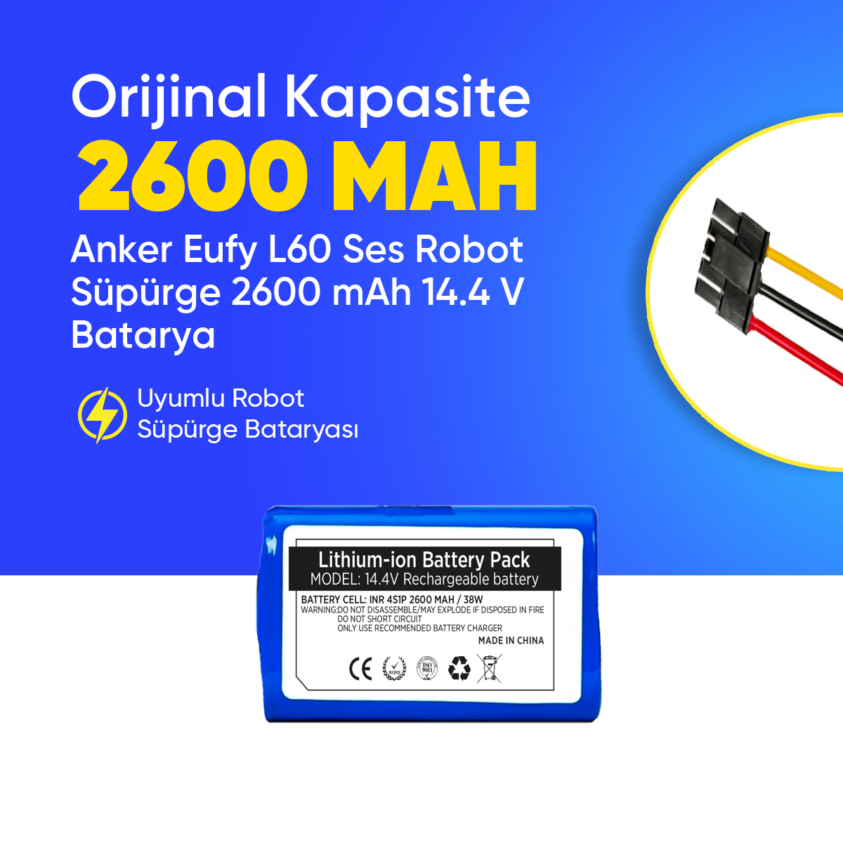 Anker Eufy L60 Ses Robot Süpürge 2600 mAh 14.4 V  Batarya – Orjinal Uyumlu Uzun Ömürlü, Yüksek Performans Pil
