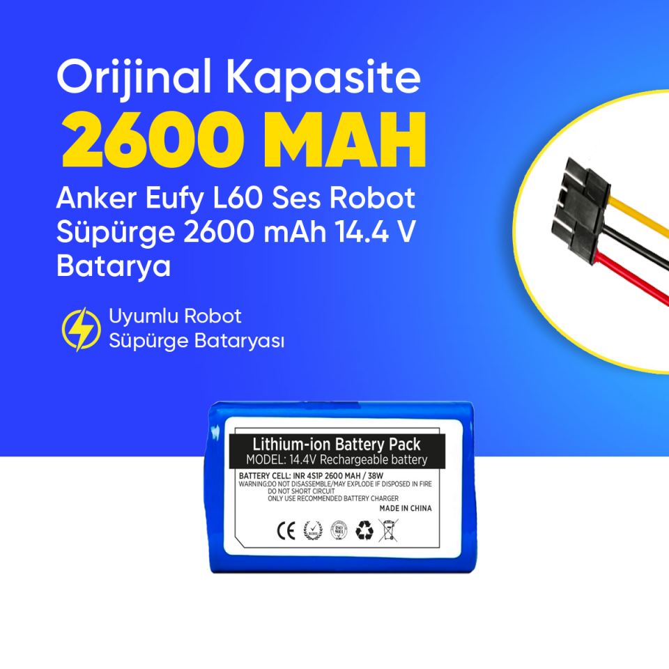 Anker Eufy L60 Ses Robot Süpürge 2600 mAh 14.4 V  Batarya – Orjinal Uyumlu Uzun Ömürlü, Yüksek Performans Pil