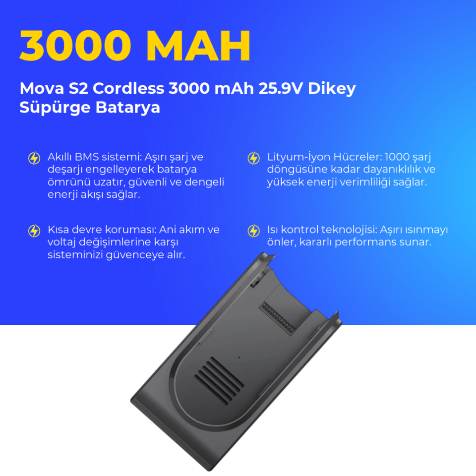 Mova S2 Cordless 3000 mAh 25.9V Dikey Süpürge Batarya