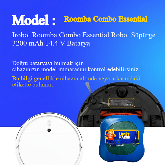 Irobot Roomba Combo Essential Robot Süpürge 3200 mAh 14.4V Batarya