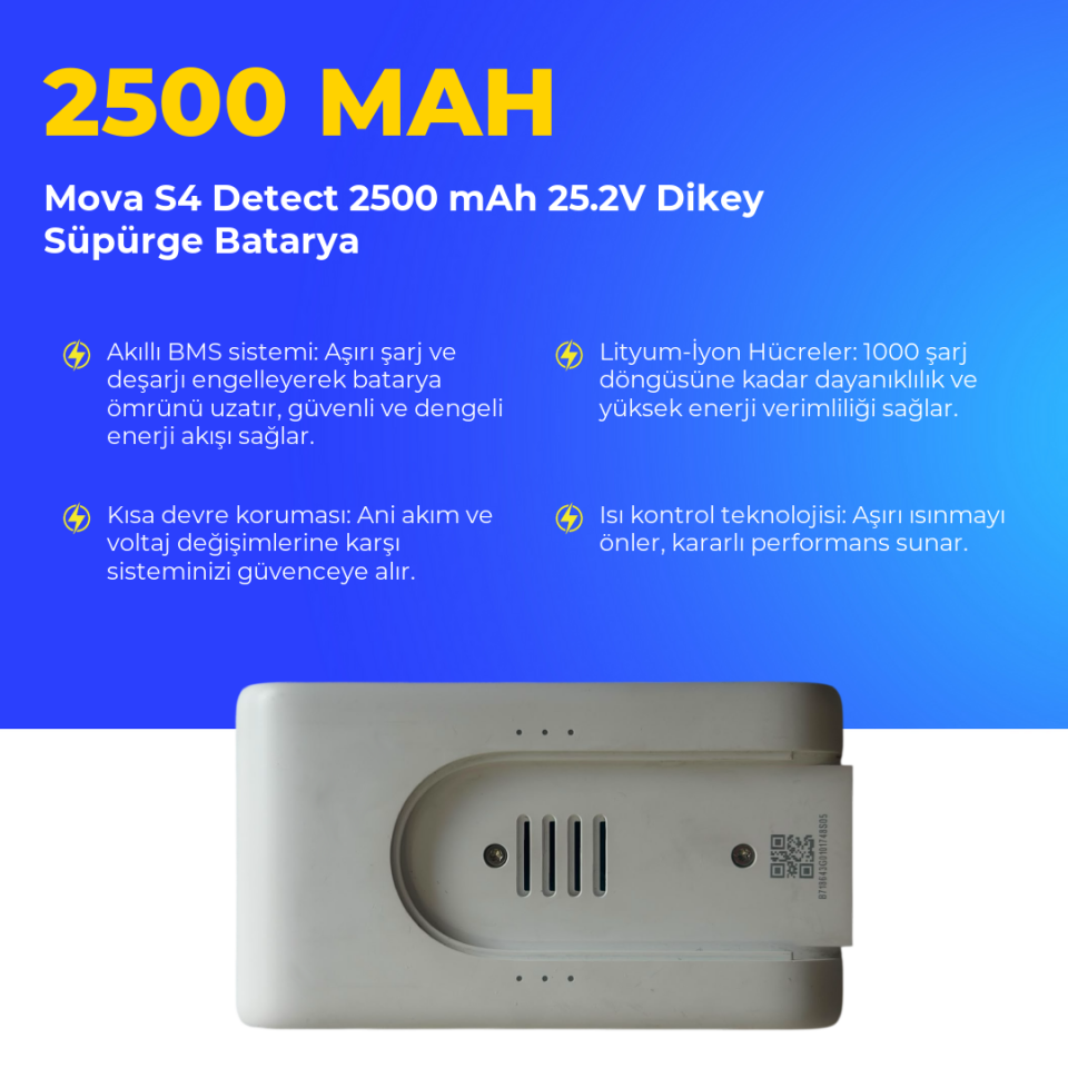Mova S4 Detect 2500 mAh 25.2V Dikey Süpürge Batarya