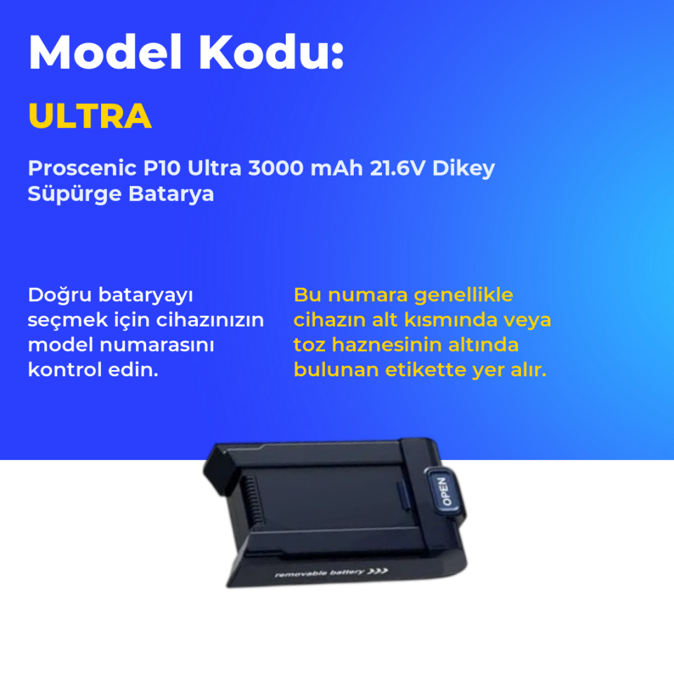 Proscenic P10 Ultra 3000 mAh 21.6V Dikey Süpürge Batarya