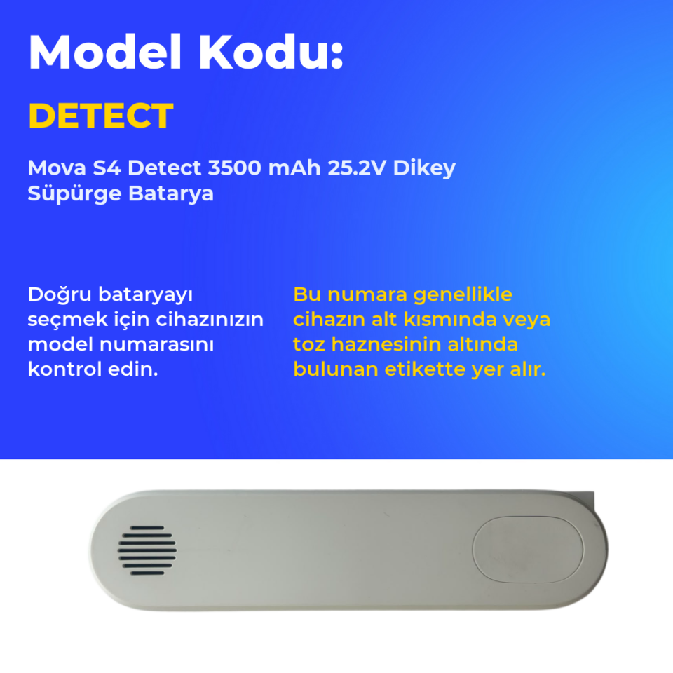 Mova S4 Detect 3500 mAh 25.2V Dikey Süpürge Batarya