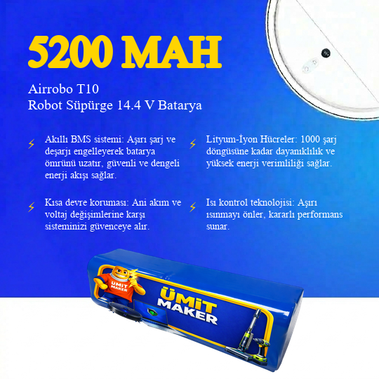 Airrobo T10 Robot Süpürge 5200 mAh Batarya