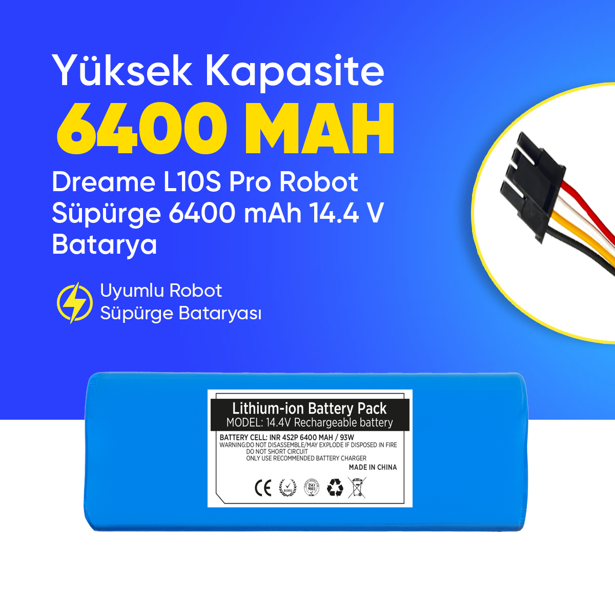 Dreame L10S Pro Robot Süpürge 6400 mAh 14.4 V  Batarya – Orjinal Uyumlu Uzun Ömürlü, Yüksek Performans Pil