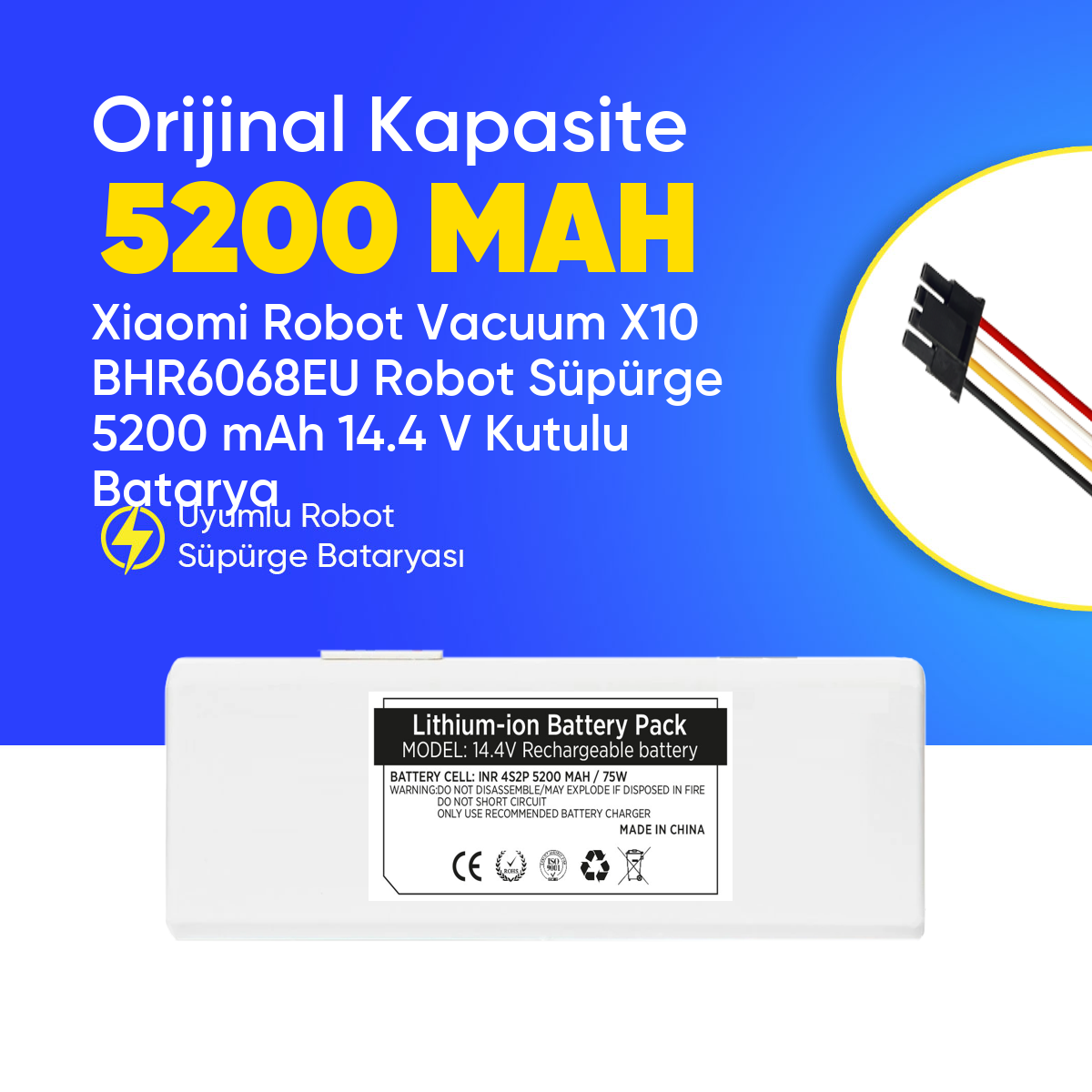 Xiaomi Robot Vacuum X10 BHR6068EU Robot Süpürge 5200 mAh 14.4 V Kutulu Batarya – Orjinal Uyumlu Uzun Ömürlü, Yüksek Performans Pil