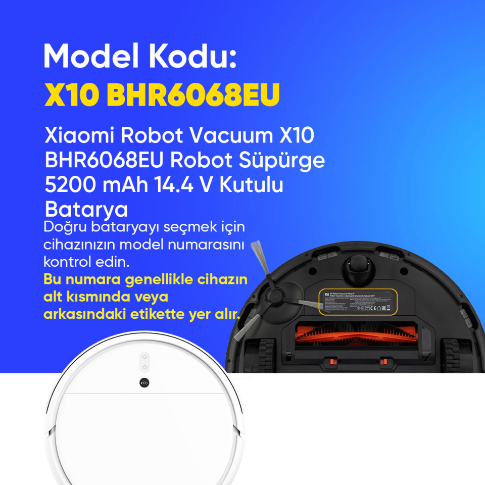 Xiaomi Robot Vacuum X10 BHR6068EU Robot Süpürge 5200 mAh 14.4 V Kutulu Batarya – Orjinal Uyumlu Uzun Ömürlü, Yüksek Performans Pil