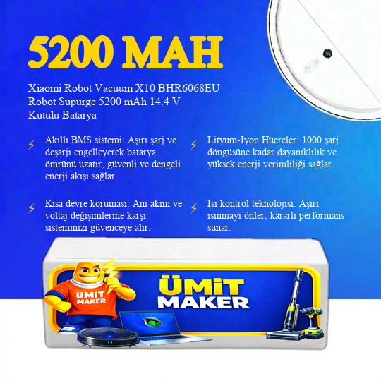 Xiaomi Robot Vacuum X10 BHR6068EU Robot Süpürge 5200 mAh 14.4 V Kutulu Batarya – Orjinal Uyumlu Uzun Ömürlü, Yüksek Performans Pil