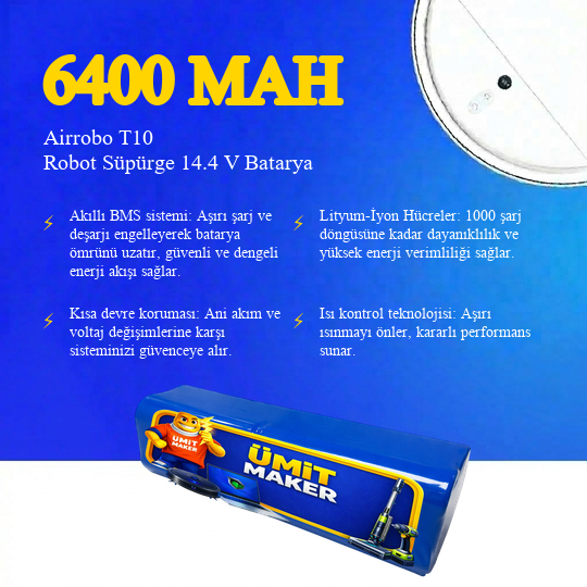 Airrobo T10 Robot Süpürge 6400 mAh Batarya