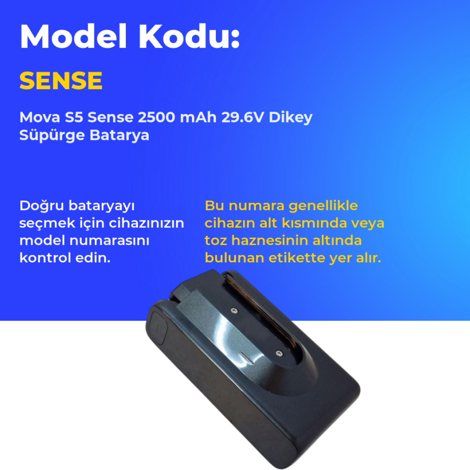 Mova S5 Sense 2500 mAh 29.6V Dikey Süpürge Batarya