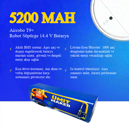 Airrobo T9+ Robot Süpürge 5200 mAh Batarya