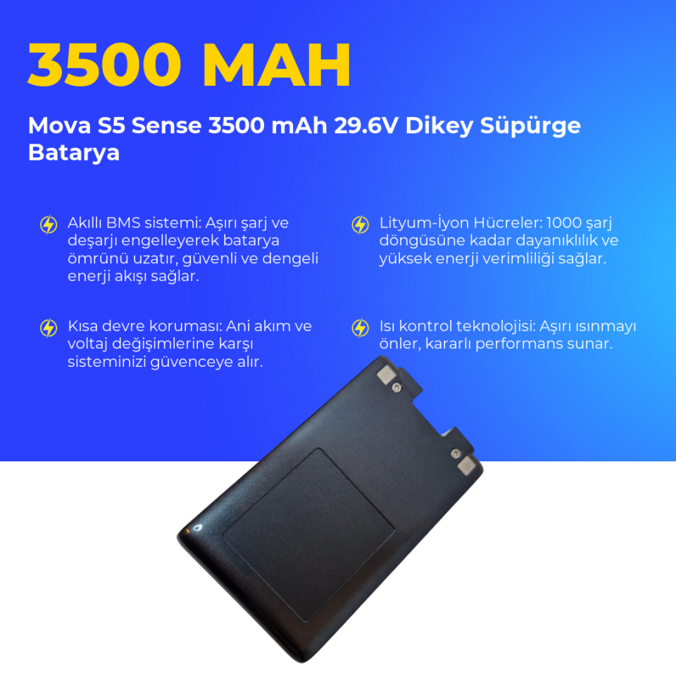 Mova S5 Sense 3500 mAh 29.6V Dikey Süpürge Batarya