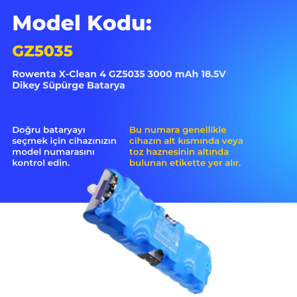 Rowenta X-Clean 4 GZ5035 3000 mAh 18.5V Dikey Süpürge Batarya