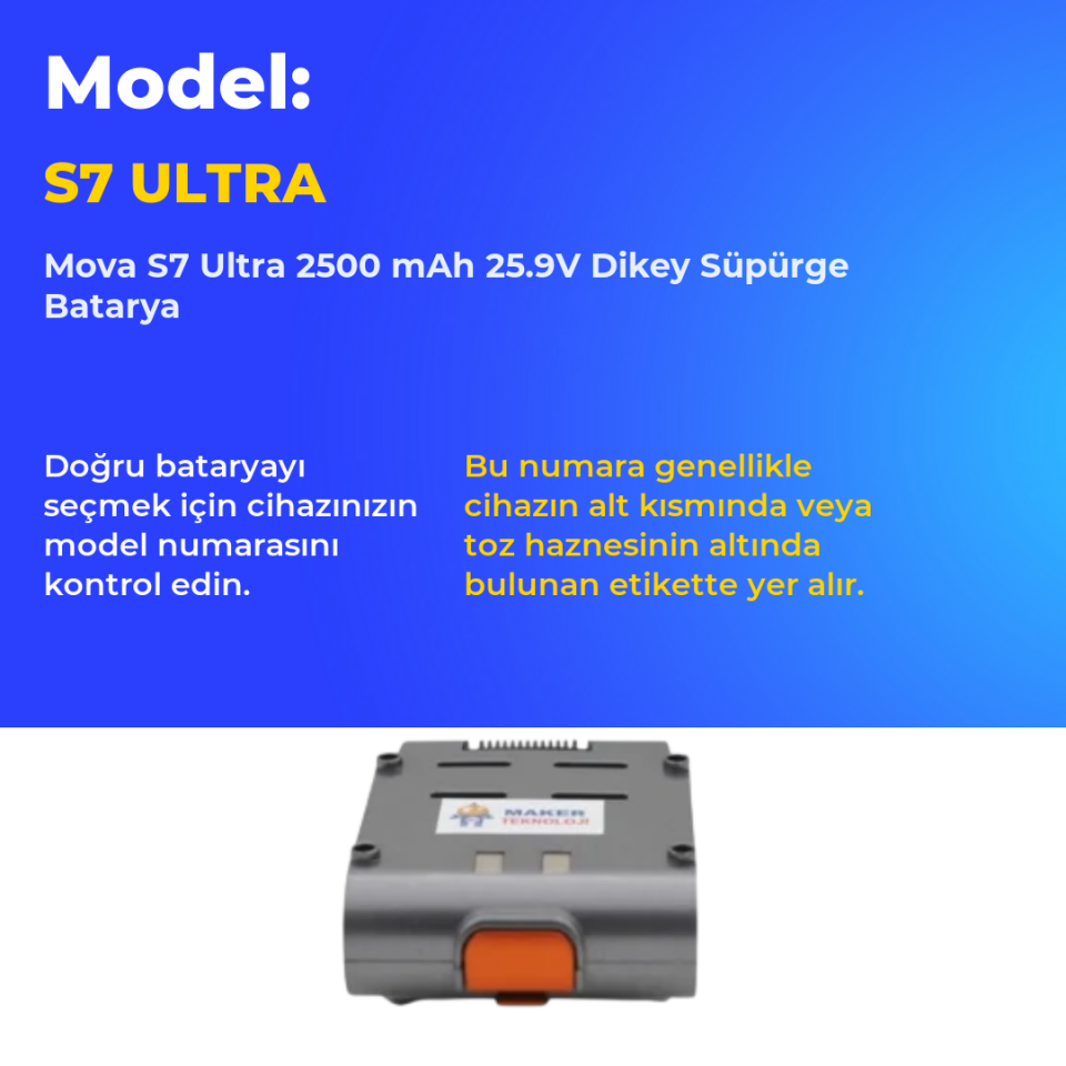 Mova S7 Ultra 2500 mAh 25.9V Dikey Süpürge Batarya